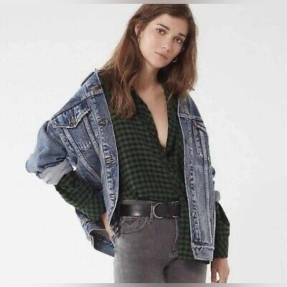 BDG oversized boyfriend flannel in black & green check - Picture 2 of 9